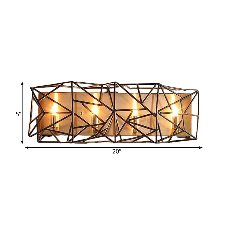 Traditional 4-Light Metal Cage Sconce In Black - Indoor Wall Mounted Lamp