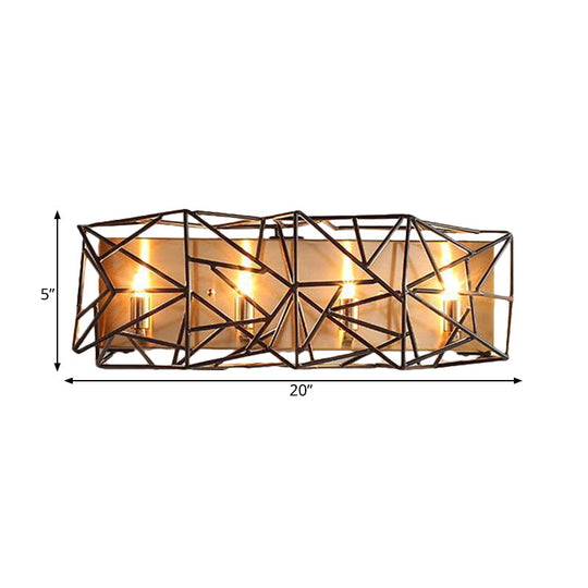 Traditional 4-Light Metal Cage Sconce In Black - Indoor Wall Mounted Lamp