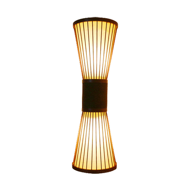 Bamboo Hourglass Sconce Light - Modern Wall Lighting Fixture With 2 Bulbs In Bronze For Living Room