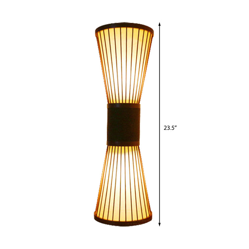 Bamboo Hourglass Sconce Light - Modern Wall Lighting Fixture With 2 Bulbs In Bronze For Living Room