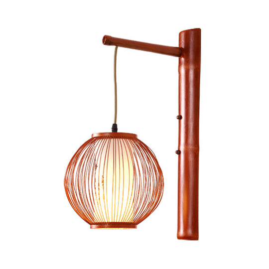 Bamboo 1 Bulb Bronze Wall Sconce With Inner White Cylinder Parchment Shade - Global Lighting Fixture