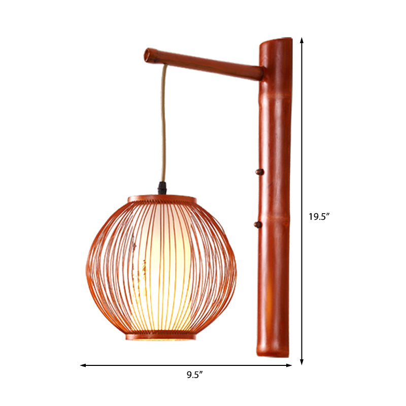 Bamboo 1 Bulb Bronze Wall Sconce With Inner White Cylinder Parchment Shade - Global Lighting Fixture