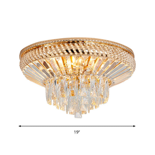 Contemporary Crystal Ceiling Light - 6-Light Bedroom Flush Mount in Gold