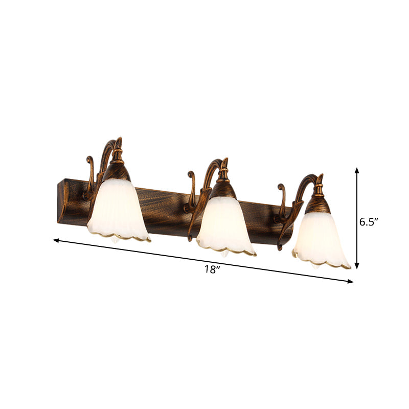 Classic Opal Glass Bathroom Wall Light Fixture - 2/3/4 Lights Bronze/White Make-Up Lighting