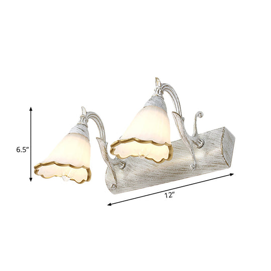 Classic Opal Glass Bathroom Wall Light Fixture - 2/3/4 Lights Bronze/White Make-Up Lighting