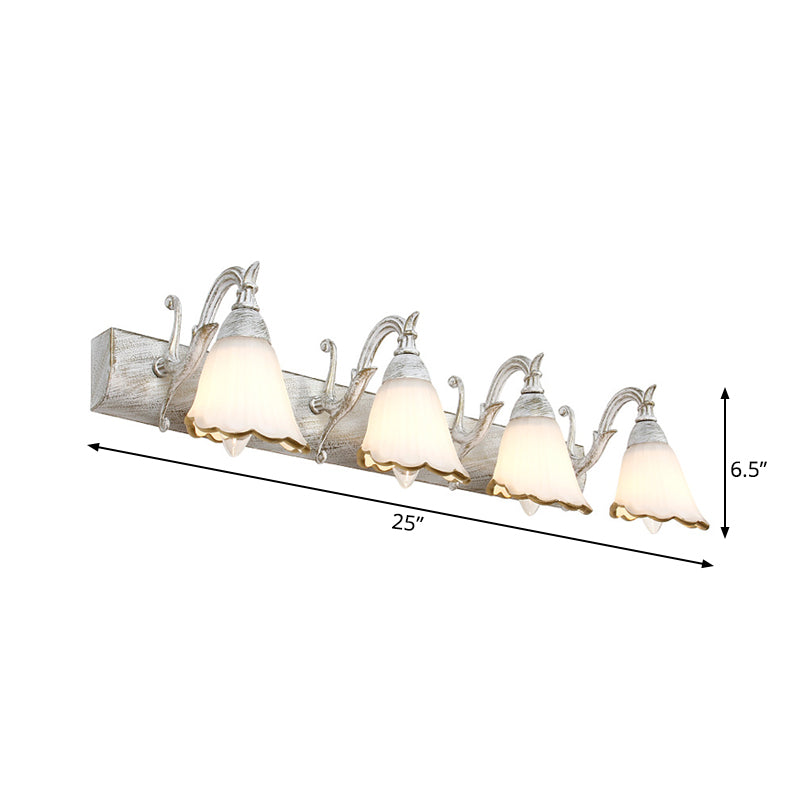 Classic Opal Glass Bathroom Wall Light Fixture - 2/3/4 Lights Bronze/White Make-Up Lighting