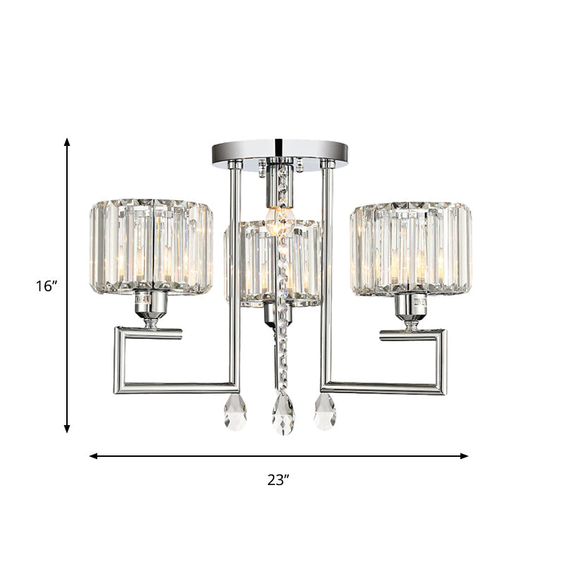 Ribbed Crystal Drum Flush Ceiling Light - Stylish Silver Semi Flush Lamp with Scroll Frame (4/6-Light)