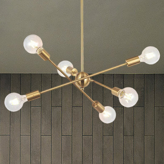 Sputnik Hanging Chandelier Light - Industrial Metal, 6/8/10 Bulb Living Room Pendant in Brass/Chrome