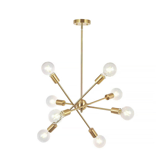 Sputnik Hanging Chandelier Light - Industrial Metal, 6/8/10 Bulb Living Room Pendant in Brass/Chrome