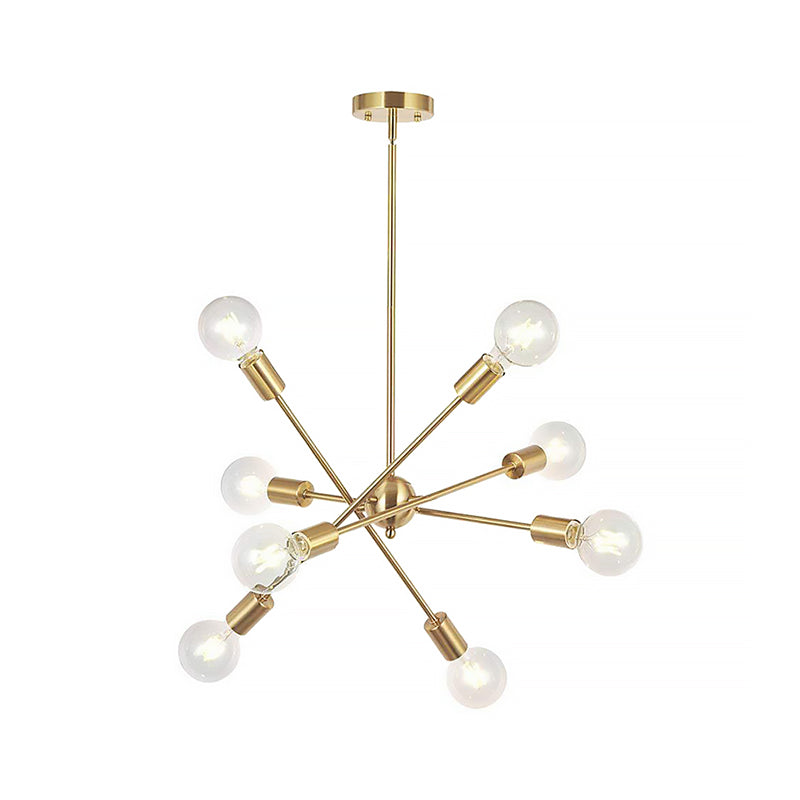 Sputnik Hanging Chandelier - Industrial Metal Pendant Light With 6/8/10 Bulbs In Brass/Chrome For