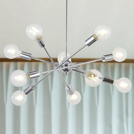 Sputnik Hanging Chandelier Light - Industrial Metal, 6/8/10 Bulb Living Room Pendant in Brass/Chrome