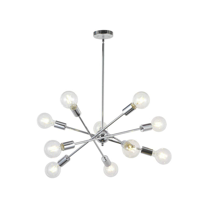 Sputnik Hanging Chandelier Light - Industrial Metal, 6/8/10 Bulb Living Room Pendant in Brass/Chrome