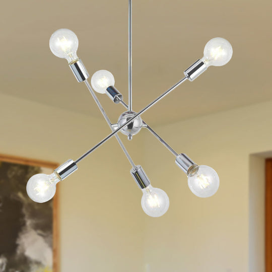 Sputnik Hanging Chandelier Light - Industrial Metal, 6/8/10 Bulb Living Room Pendant in Brass/Chrome