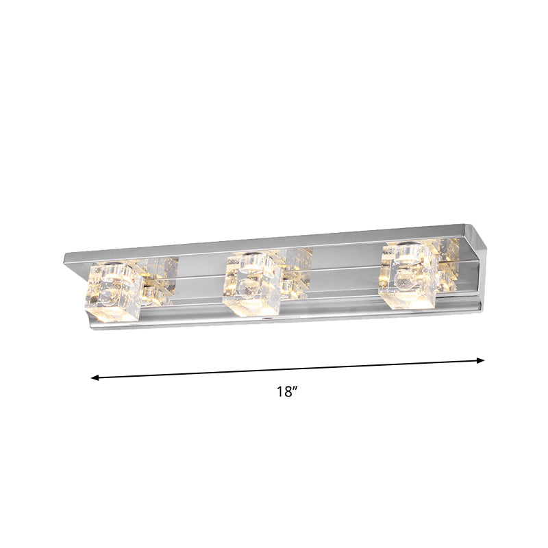 Modern 3-Head Clear Crystal Wall Sconce - Silver Finish Vanity Light Fixture 12.5/18 Width