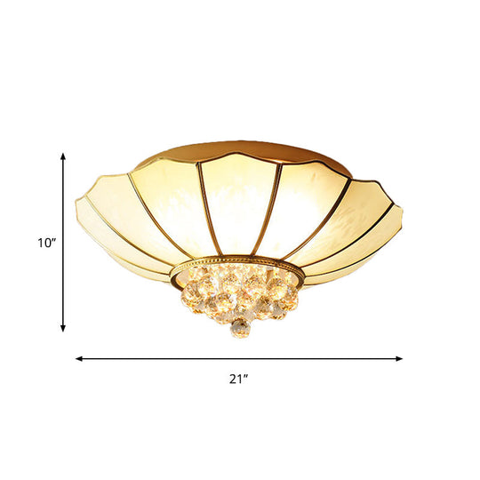 Contemporary 4/6-Light White Flared Ceiling Flush Mount with Ribbed Glass and Crystal Finial