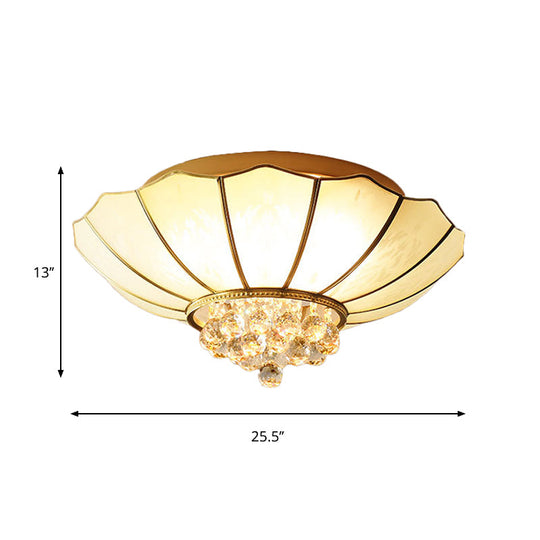 Contemporary 4/6-Light White Flared Ceiling Flush Mount with Ribbed Glass and Crystal Finial