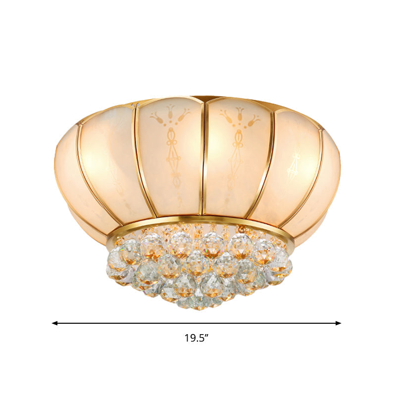 6-Light Crystal Ball Glass Flush Ceiling Lamp - Traditional Bowl Shape, White Fixture