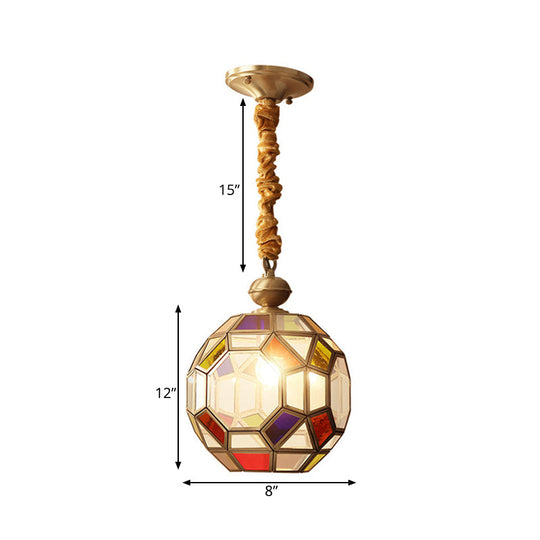 Disco Ball Pendant Ceiling Lamp With Multi-Colored Glass Shade - Faceted Bulb & Colonial Brass