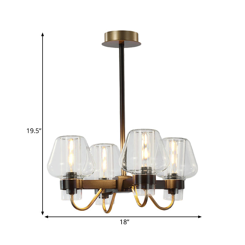 Colonial Style 4-Light Wine Cup Ceiling Chandelier With Clear/Blue/Amber Glass Pendants