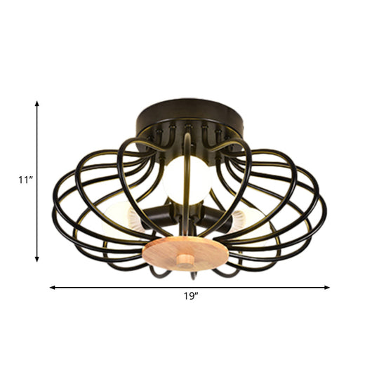 Industrial Style Metal Ceiling Light Fixture - Fan Shaped Semi-Flush Mount with 3/5 Heads, Black/White Finish