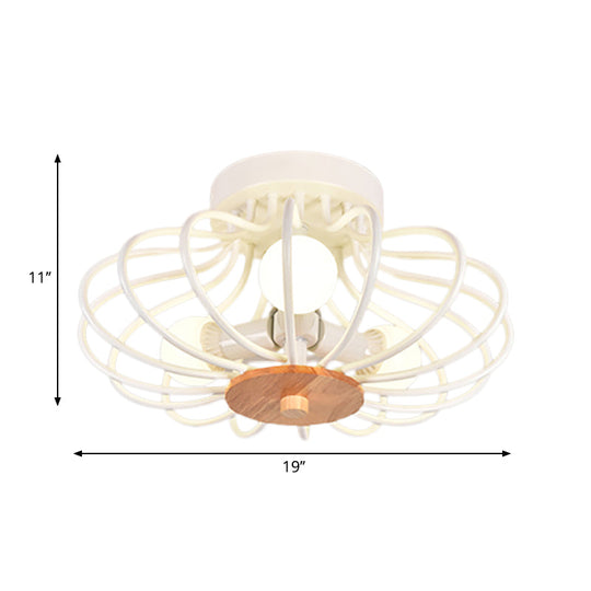 Industrial Style Metal Ceiling Light Fixture - Fan Shaped Semi-Flush Mount with 3/5 Heads, Black/White Finish