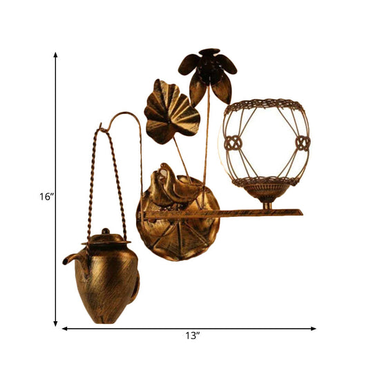 Country Style Milky Glass Antique Brass Sconce Lamp - Orb Wall Mount Lighting For Dining Room