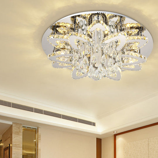 Led Crystal Blossom Ceiling Light - Remote Control Dimming Modern Chrome Finish For Living Room