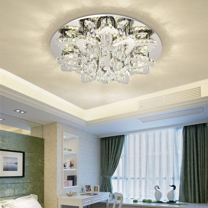 Led Crystal Blossom Ceiling Light - Remote Control Dimming Modern Chrome Finish For Living Room