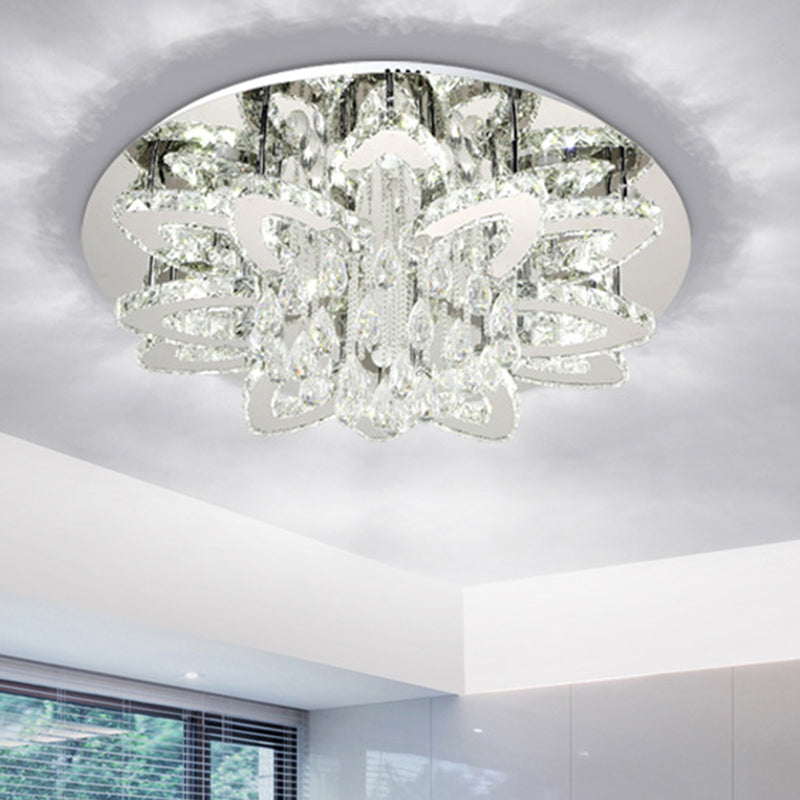 Led Crystal Blossom Ceiling Light - Remote Control Dimming Modern Chrome Finish For Living Room