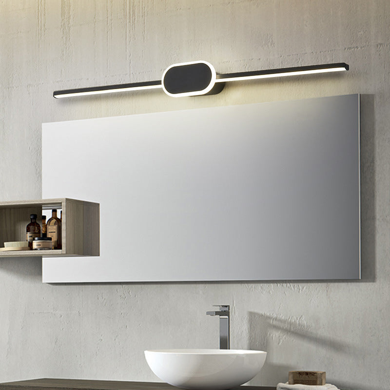 Modern Minimalist Metal Single Vanity Light - Linear Wall Fixture Black / 16 Oval