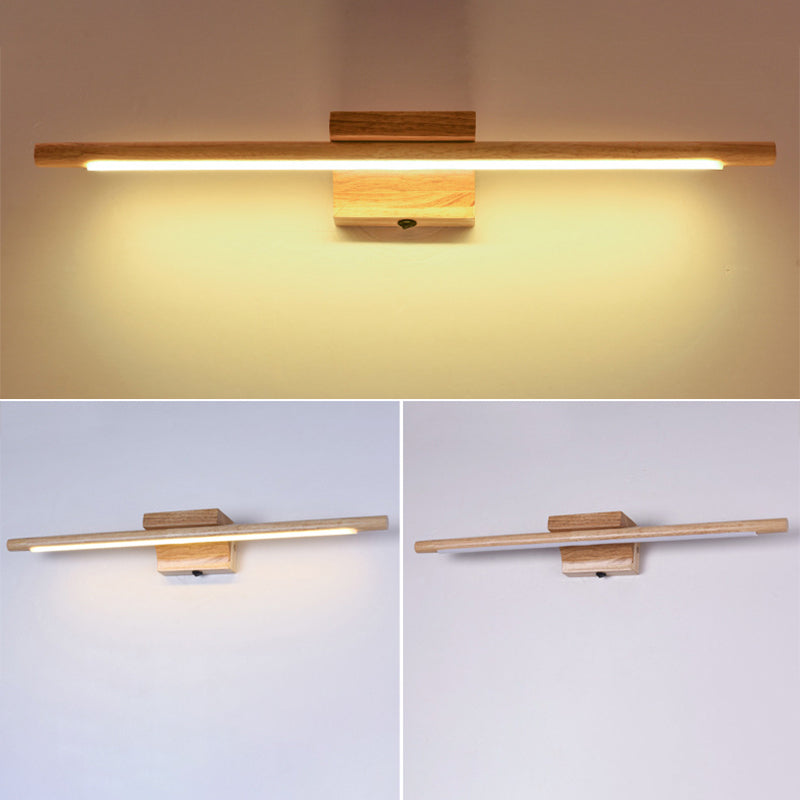 Modern Minimalist Wood Vanity Wall Light - Single Linear Design