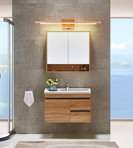 Modern Minimalist Wood Vanity Wall Light - Single Linear Design