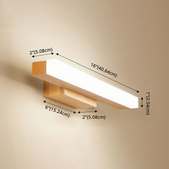 Nordic Minimalist Wood Vanity Light - Rectangular Single Wall Sconce