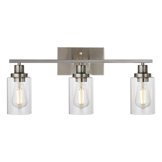 Retro Industrial Style Glass 3-Light Cylinder Vanity Wall Light Fixtures Nickel