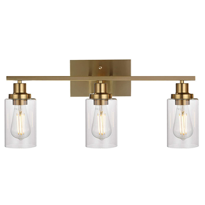 Retro Industrial Style Glass 3-Light Cylinder Vanity Wall Light Fixtures Brass