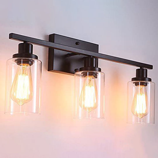 Retro Industrial Style Glass 3-Light Cylinder Vanity Wall Light Fixtures Black