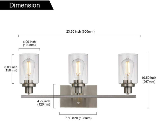 Retro Industrial Style Glass 3-Light Cylinder Vanity Wall Light Fixtures