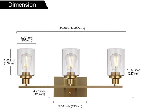 Retro Industrial Style Glass 3-Light Cylinder Vanity Wall Light Fixtures