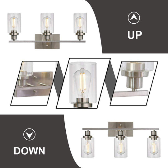 Retro Industrial Style Glass 3-Light Cylinder Vanity Wall Light Fixtures