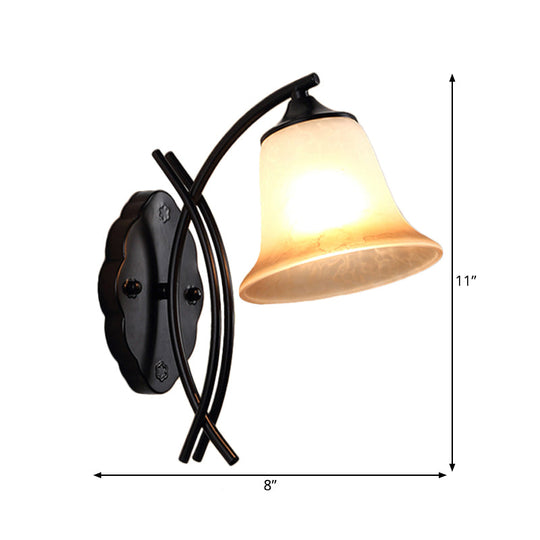 Milky Glass Wall Lamp - Rustic Black Bell Shape Sconce For Living Room