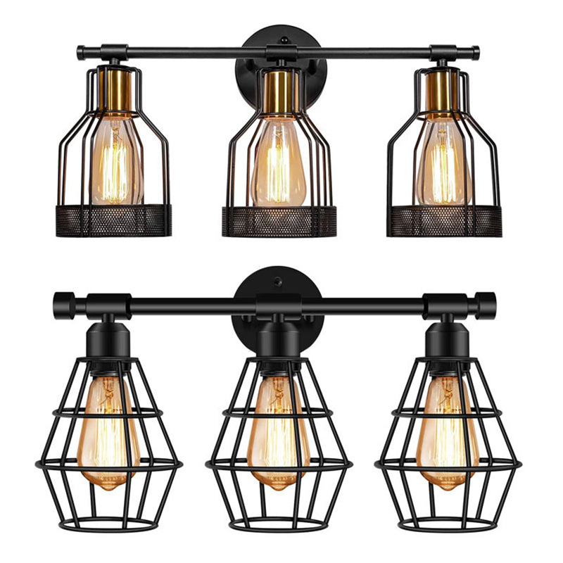 Retro Industrial Metal Cage Vanity Wall Light - 3 Fixture