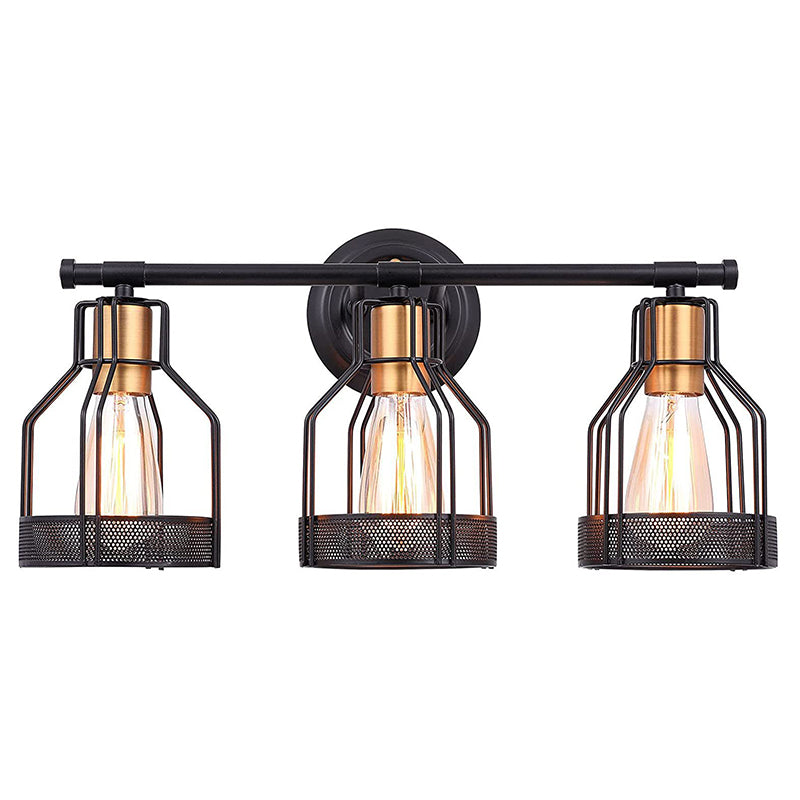 Retro Industrial Metal Cage Vanity Wall Light - 3 Fixture