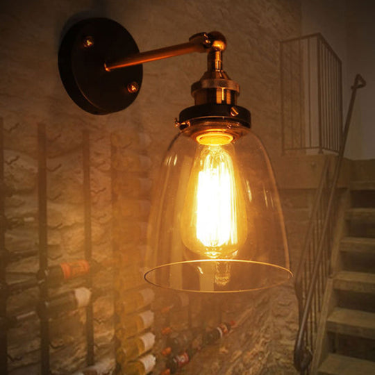 Retro Industrial Glass Vanity Wall Light - Oval Design Single Fixture