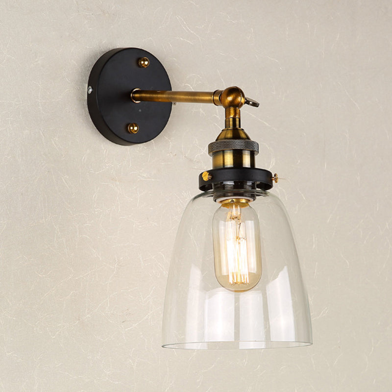 Retro Industrial Glass Vanity Wall Light - Oval Design Single Fixture Clear