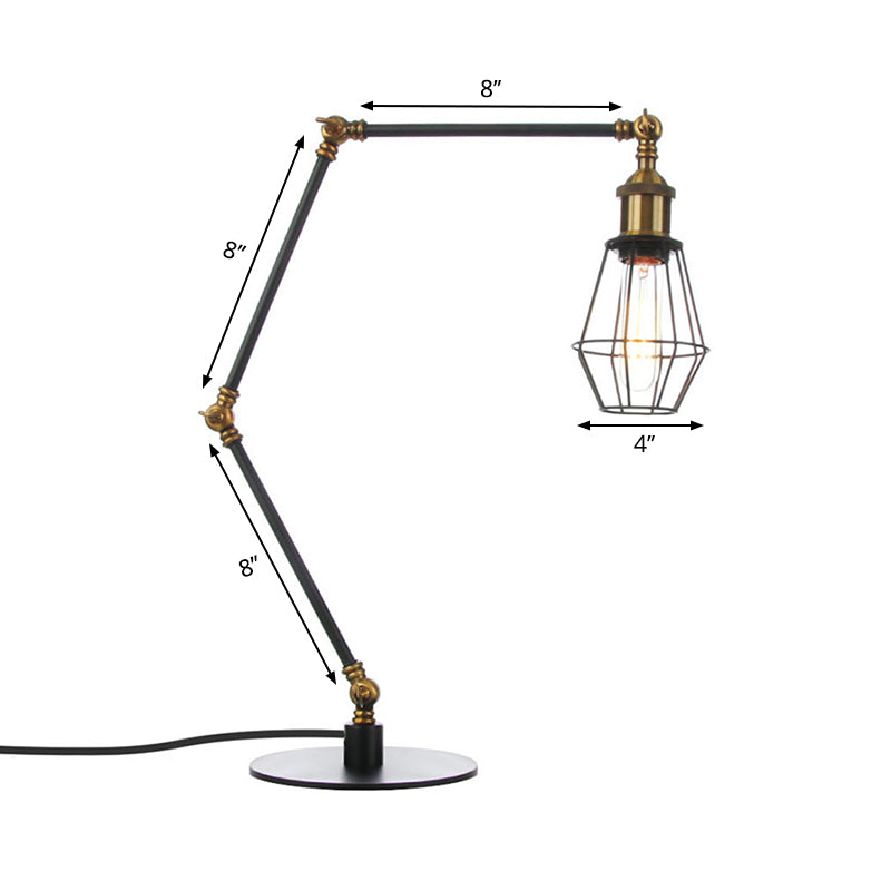 Industrial Metal Table Lamp: Adjustable Arm Black/Brass Finish