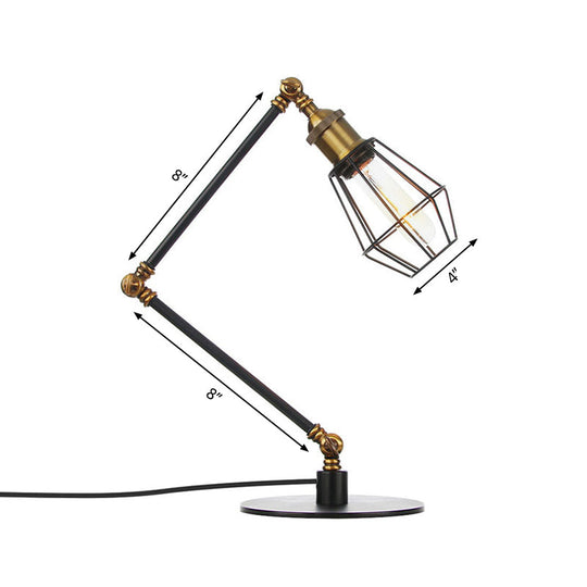 Industrial Metal Table Lamp: Adjustable Arm Black/Brass Finish