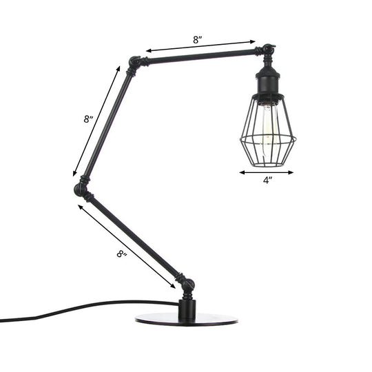 Industrial Metal Table Lamp: Adjustable Arm Black/Brass Finish