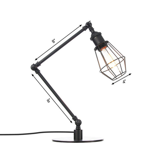 Industrial Metal Table Lamp: Adjustable Arm Black/Brass Finish