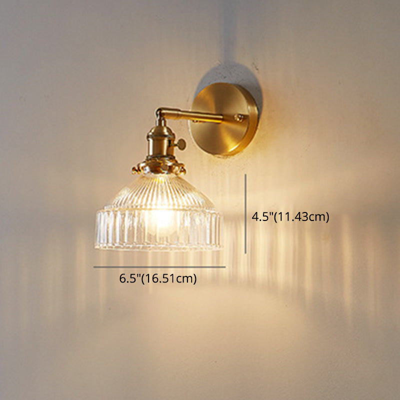 Gold Ribbed Glass Industrial Wall Lamp For Bedroom