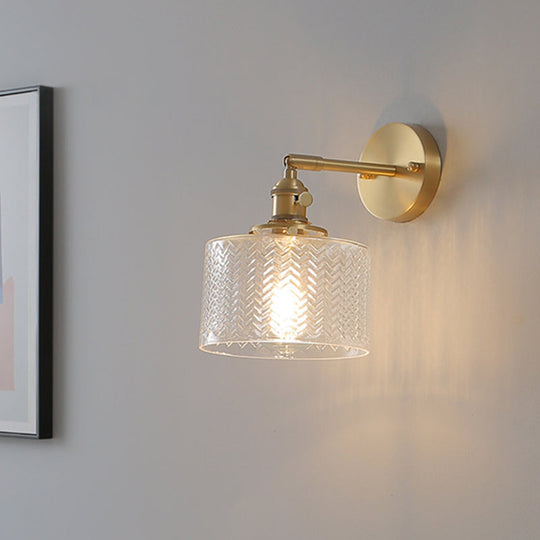 Adjustable Brass Industrial Wall Sconce Light With Glass Shade For Bedroom & Hotel